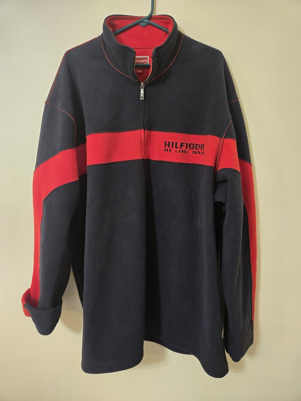 3XL Tommy Hilfiger 2-Tone Fleece Quarter-Zip Jacket Y2K/90s XXXL